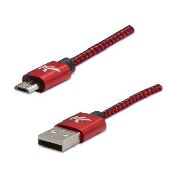 Levně Logo USB kabel (2.0), USB A samec - microUSB samec, 2m, 480 Mb/s, 5V/1A, červený, box, nylonové opletení, hliníkový kryt konektoru