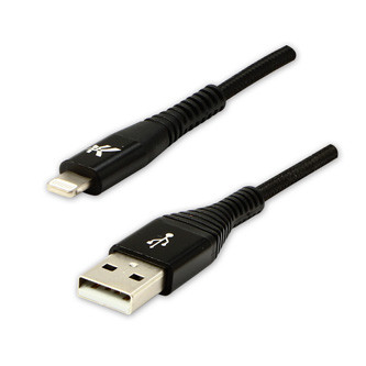 Levně Logo USB kabel (2.0), USB A samec - Apple Lightning samec, 1m, MFi certifikace, 5V/2,4A, černý, box, nylonové opletení, hliníkový