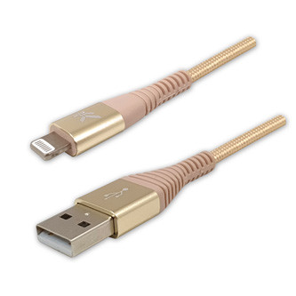 Logo USB kabel (2.0), USB A samec - Apple Lightning samec, 1m, MFi certifikace, 5V/2,4A, zlatý, box, nylonové opletení, hliníkový