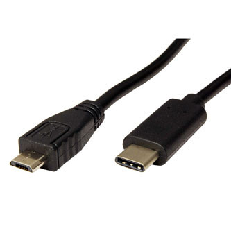 Levně USB kabel (2.0), USB C samec - microUSB samec, 0.2m, kulatý, černý, plastic bag
