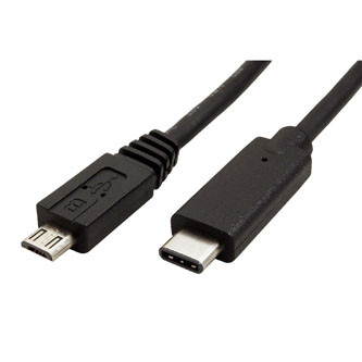 Levně USB kabel (2.0), USB C samec - microUSB samec, 1m, kulatý, černý, plastic bag