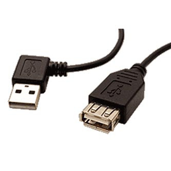 USB prodlužka (2.0), USB A samec - USB A samice, 0.3m, lomený 90&deg; (VLEVO), černý