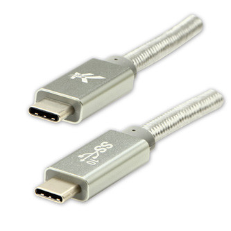 Logo USB kabel (3.2 gen 2), USB C samec - USB C samec, 1m, Power Delivery 100W, 10 Gb/s, 20V/5A, stříbrný, box, nylonové opletení,