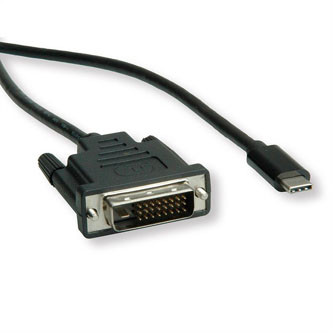 USB/Video kabel, DP Alt Mode, USB C samec - DVI (24+1) samec, 1 m, kulatý, černý, plastic bag