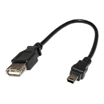 USB kabel (2.0), miniUSB samec - USB A samice, 0.2m, černý
