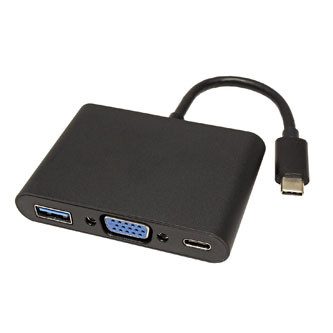 Levně USB/Video převodník + HUB, DP Alt Mode, USB C samec - VGA (D-sub) samice + USB C samice (PD) + USB A sam, černý, plastic bag 2560x