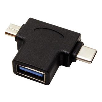 Levně USB redukce, (2.0), USB A samice - microUSB samec + USB C samec, černá, plastic bag OTG