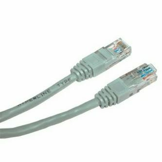 Síťový LAN kabel UTP crossover patchcord, Cat.5e, RJ45 samec - RJ45 samec, 1 m, nestíněný, křížený, šedý, k propojení 2 PC, econom