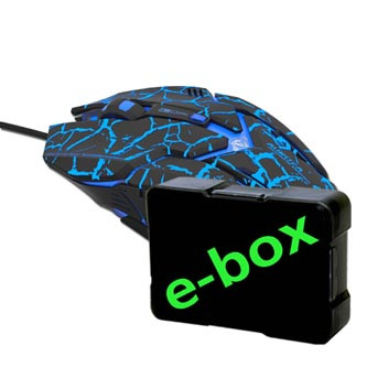 Myš drátová USB, E-blue Auroza Gaming, černá, optická, 4000DPI, e-box