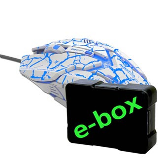 Myš drátová USB, E-blue Auroza Gaming, bílá, optická, 4000DPI, e-box
