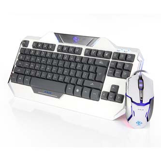 Levně E-blue Auroza, sada klávesnice s optickou herní myší, US, herní, drátová (USB), bílá