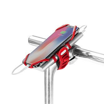 Levně Držák mobilu a powerbanky Bone Bike Tie 3 Pro Pack, na kolo, nastavitelná velikost, červený, 4-6.5", silikon, na řídítka, červená