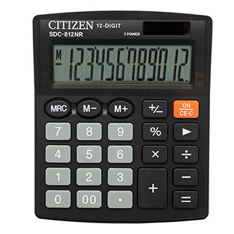 Levně Citizen Kalkulačka SDC812NR, černá, stolní, dvanáctimístná, duální napájení
