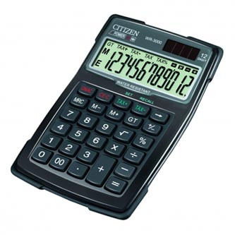 Levně Citizen Kalkulačka WR3000, černá, stolní s výpočtem DPH, dvanáctimístná, vodotěsná, prachuodolná, automatické vypnutí