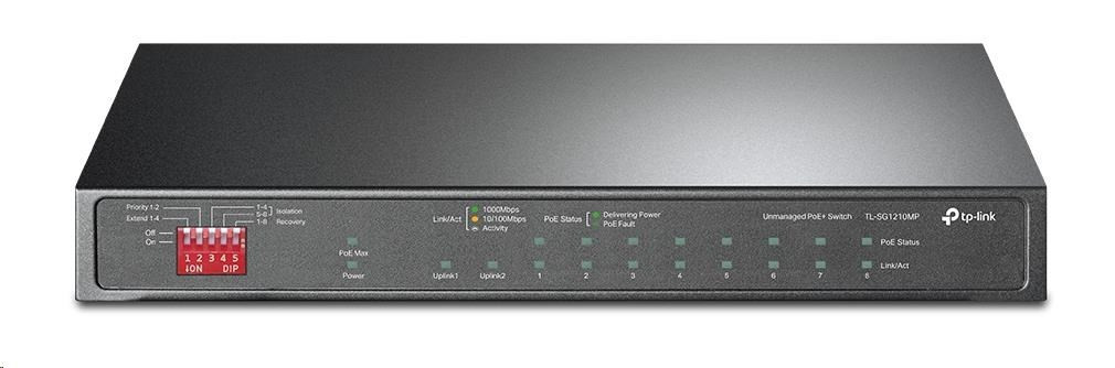 Levně TP-Link CCTV switch TL-SG1210MP (8xGbE, 1xGbE uplink, 1xGbE/SFP combo uplink, 8x PoE+, 123W, fanless)