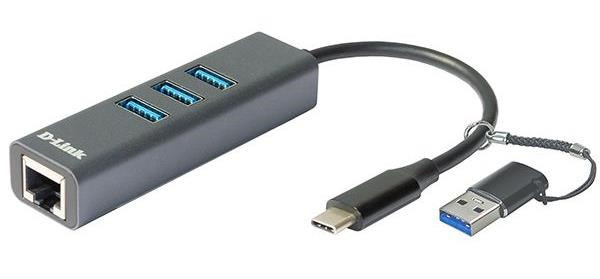 Levně D-Link DUB-2332 USB-C/USB to Gigabit Ethernet Adapter with 3x USB3.0 Hub