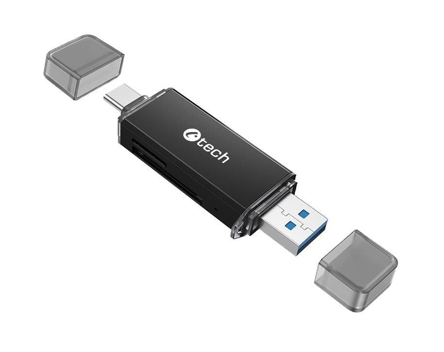 Levně C-TECH čtečka karet UCR-02-AL, USB 3.0 TYPE A/ TYPE C, SD/micro SD