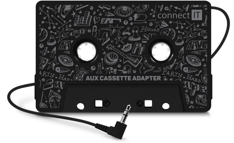 CONNECT IT AUX kazetový adaptér, 3, 5 mm jack, černá