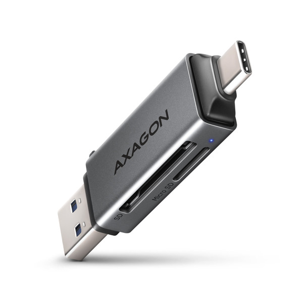 Levně AXAGON CRE-DAC, USB-C + USB-A, 5 Gbps - MINI čtečka karet, 2-slot & lun SD/microSD, podpora UHS-I