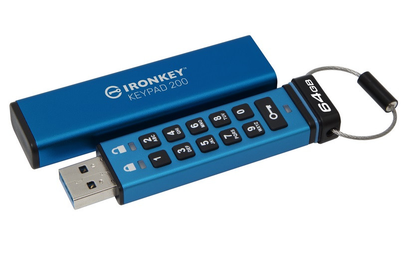 Levně Kingston IronKey Keypad 200/64GB/USB 3.2/USB-A/Modrá