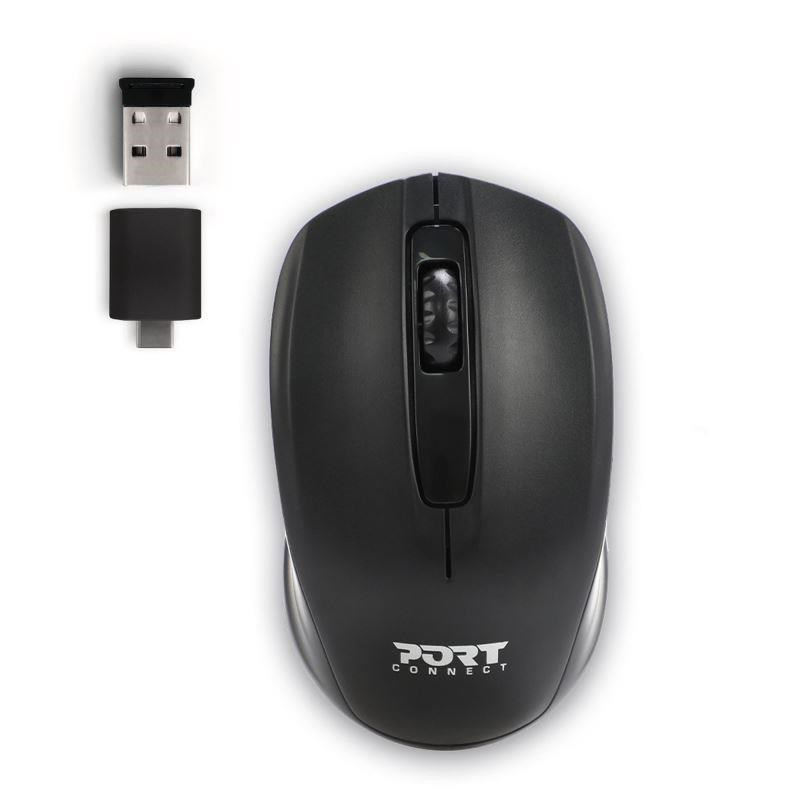 Levně PORT bezdrátová myš Wireless office, USB-A/USB-C dongle, 2, 4Ghz, 1000DPI, černá