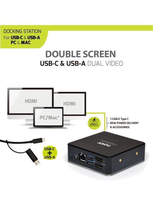 Levně PORT dokovací stanice 8v1 USB-C, USB-A, dual video, HDMI, Ethernet, audio, USB 3.0