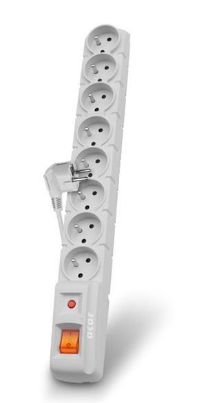 Levně Acar S8 3m kabel, 8 zásuvek, přepěťová ochrana, bílá