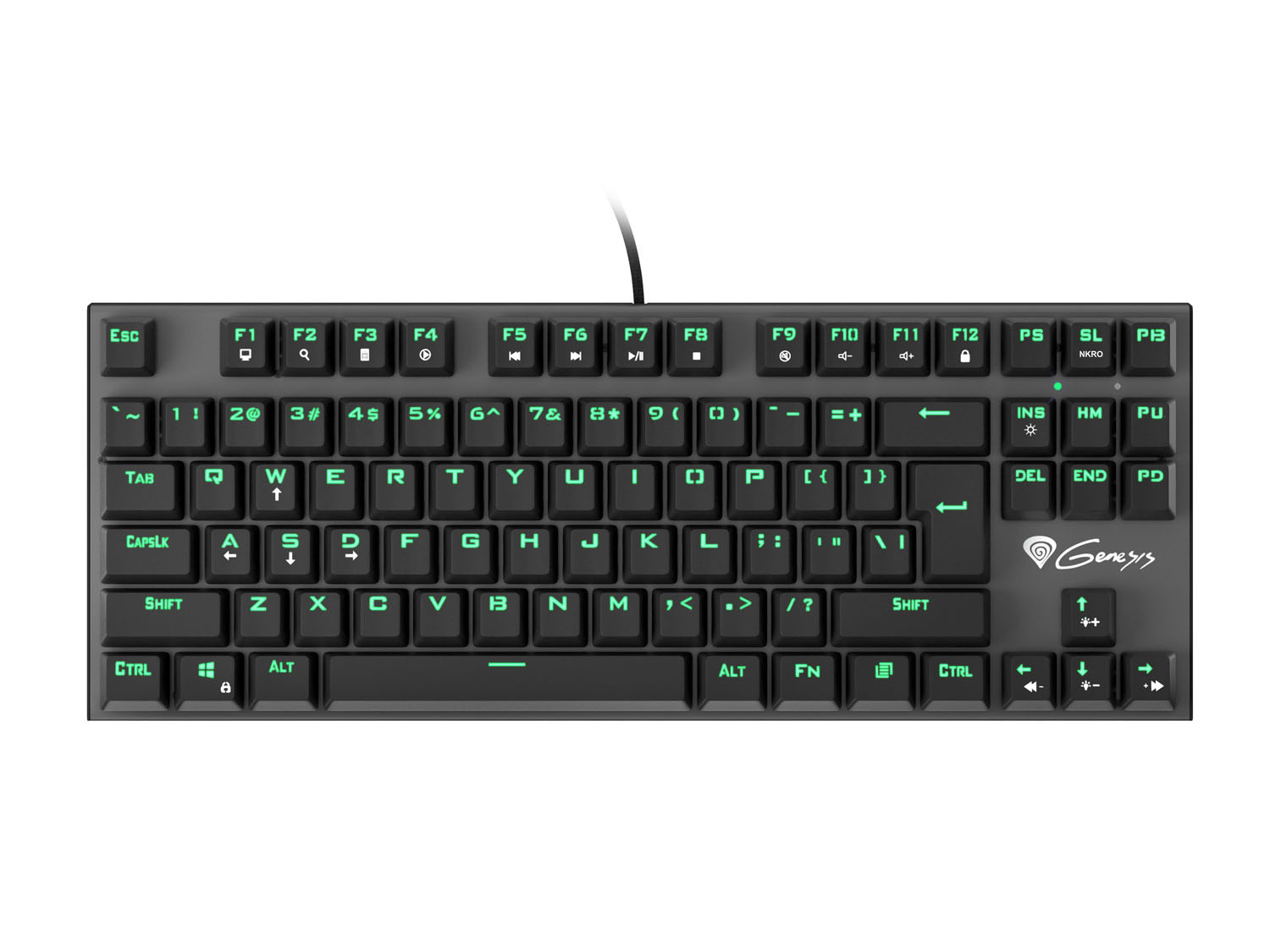 Levně Genesis herní mechanická klávesnice THOR 300/Green light/Outemu Blue/Drátová USB/US layout/Černá