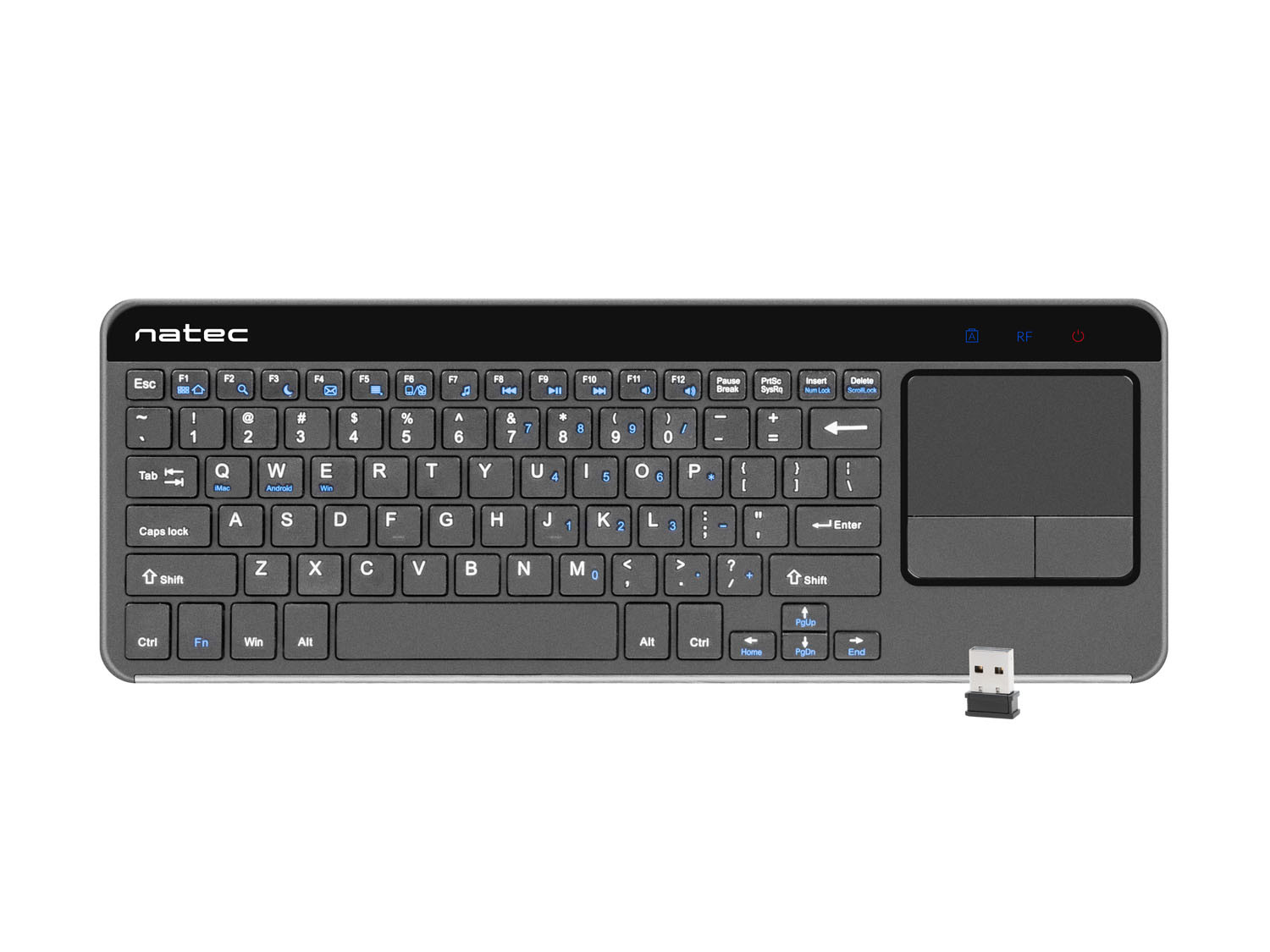 Levně Bezdrátová klávesnice s touch padem pro Smart TV Natec Turbot, hliníkové tělo