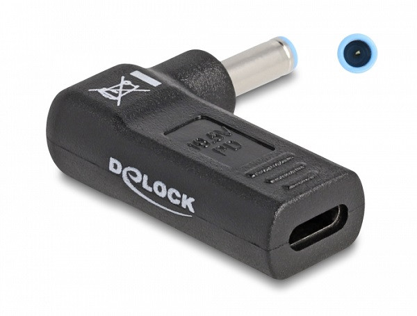Levně Delock Adaptér na kabel na nabíjení laptopu, ze zásuvky USB Type-C™ na zástrčku HP 4,5 x 3,0 mm, úhlový 90°