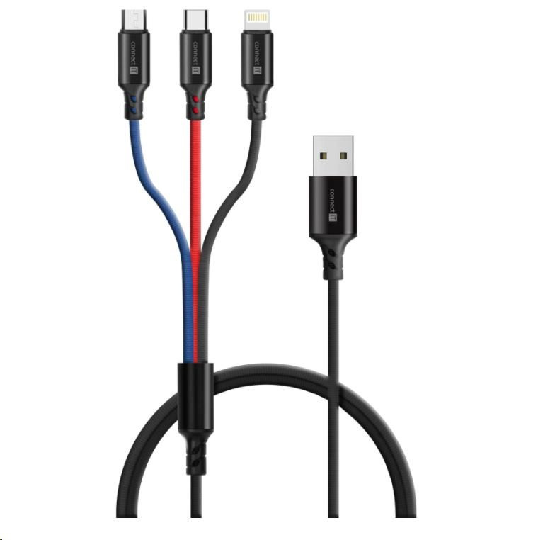 Levně CONNECT IT Wirez 3in1 USB-C & Micro USB & Lightning, 1, 2 m