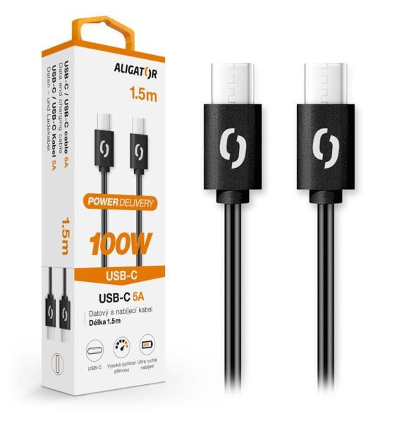 Levně ALIGATOR datový kabel POWER 100W, USB-C/USB-C 5A, délka 1, 5 m, černá