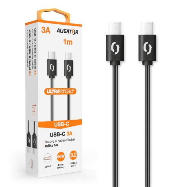 Levně ALIGATOR datový kabel POWER 60W, USB-C/USB-C 3A, délka 1 m, černá