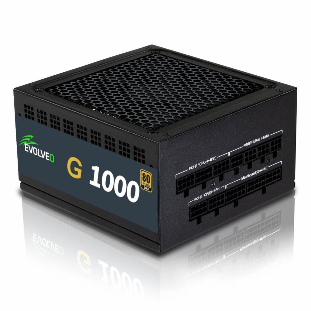 Levně EVOLVEO G1000 PCIe 5.0, zdroj 1000W, ATX 3.0, 80+ GOLD, 90% účinnost, aPFC, 140mm ventilátor, retail
