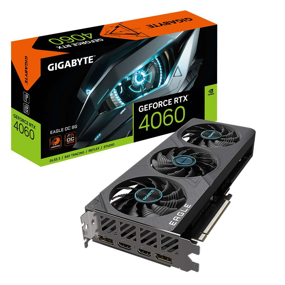 Levně GIGABYTE VGA NVIDIA GeForce RTX 4060 EAGLE OC 8G, 8G GDDR6, 2xDP, 2xHDMI