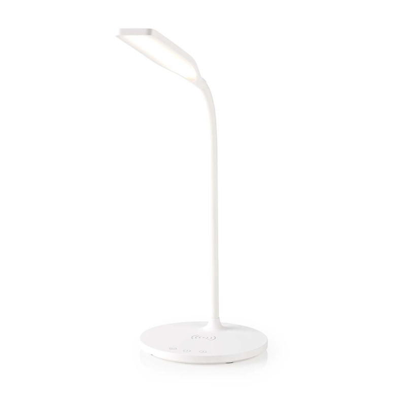 Levně Nedis LTLGQ3M2WT - LED Stolní Lampa S Dotykovým Ovládáním | Bezdrátová Qi Nabíječka | 2.0 A | 10 W | Bílá barva