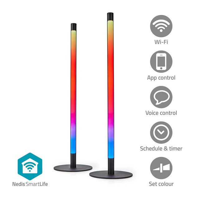 Levně Nedis WIFILD10RGBW - Stolní Světlo| Wi-Fi | Tube | 600 lm | RGBIC / Teplé až chladné bílé | 2700 - 6500 K | 36 W | Kov