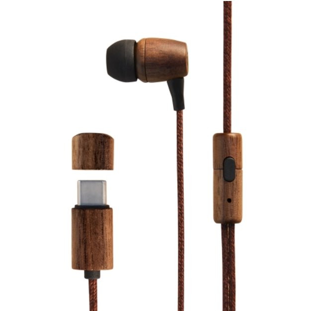 Levně Energy Sistem Earphones Eco Walnut Wood (USB-C, In-ear, Sustainable wood, Hemp cable, Mic, Control Talk)