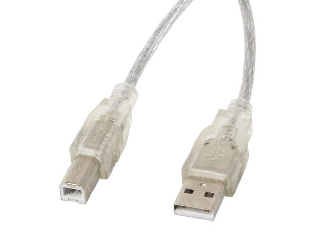LANBERG USB-A (M) na USB-B (M) 2.0 kabel 5m, transparentní