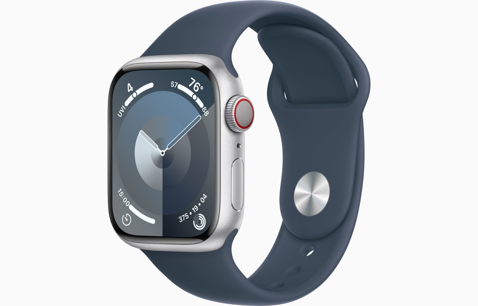 Levně Apple Watch S9 Cell/45mm/Silver/Sport Band/Storm Blue/-S/M