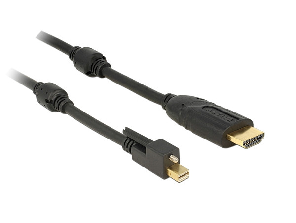 Levně Delock Kabel mini Displayport 1.2 samec se šroubky > HDMI samec 4K aktivní černý 2 m