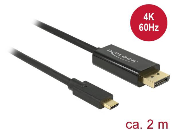 Levně Delock Kabel USB Type-C™ samec > Displayport samec (DP Alt Mód) 4K 60 Hz 2 m černý