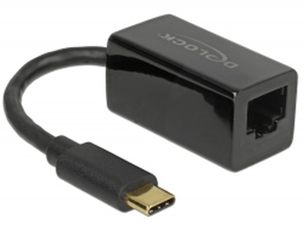 Levně Delock Adaptér Super Speed USB (USB 3.1 Gen 1) s USB Type-C™ samec > Gigabit LAN 10/100/1000 Mbps kompaktní černý