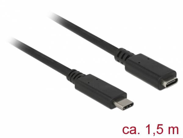 Levně Delock Prodlužovací kabel SuperSpeed USB (USB 3.1 Gen 1) USB Type-C™ samec > port samice 3 A 1,5 m černý
