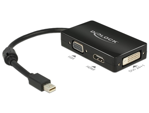 Levně Delock Adaptér mini Displayport 1.1 samec > VGA / HDMI / DVI samice pasivní černý