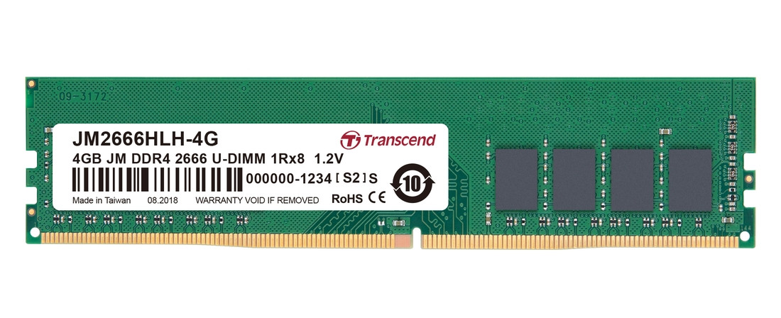Levně Transcend paměť 4GB DDR4 2666 U-DIMM (JetRam) 1Rx8 CL19