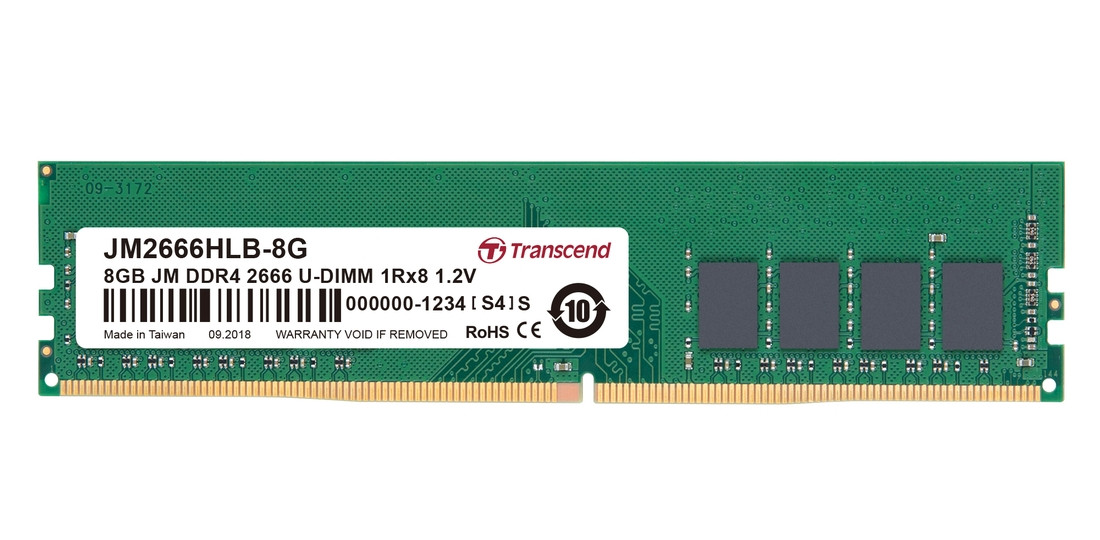 Levně Transcend paměť 8GB DDR4 2666 U-DIMM (JetRam) 1Rx8 CL19