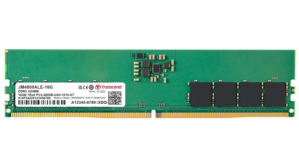 Levně Transcend paměť 16GB DDR5 4800 U-DIMM (JetRam) 1Rx8 2Gx8 CL40 1.1V