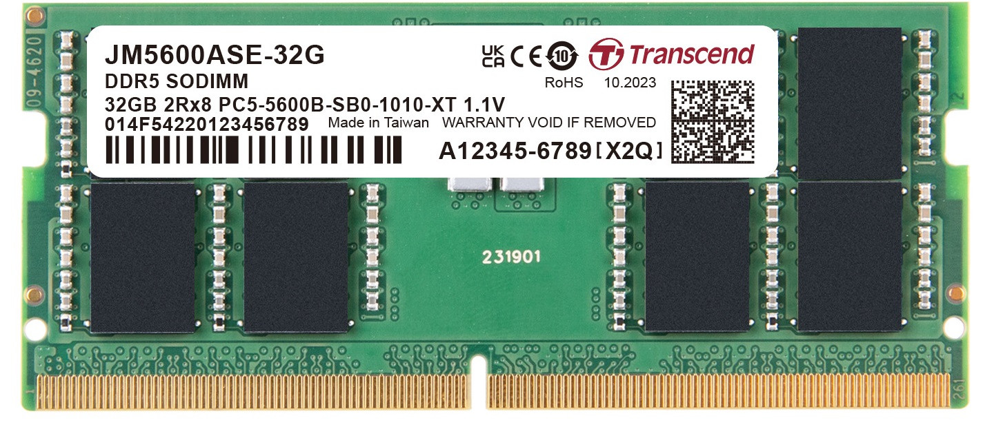 Levně Transcend paměť 32GB DDR5 5600 SODIMM (JetRam) 2Rx8 2Gx16 CL46 1.1V