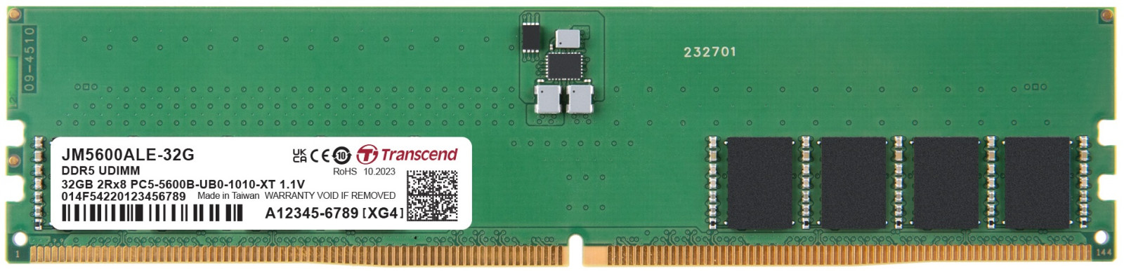 Levně Transcend paměť 32GB DDR5 5600 U-DIMM (JetRam) 2Rx8 (2Gx8)x16 CL46 1.1V